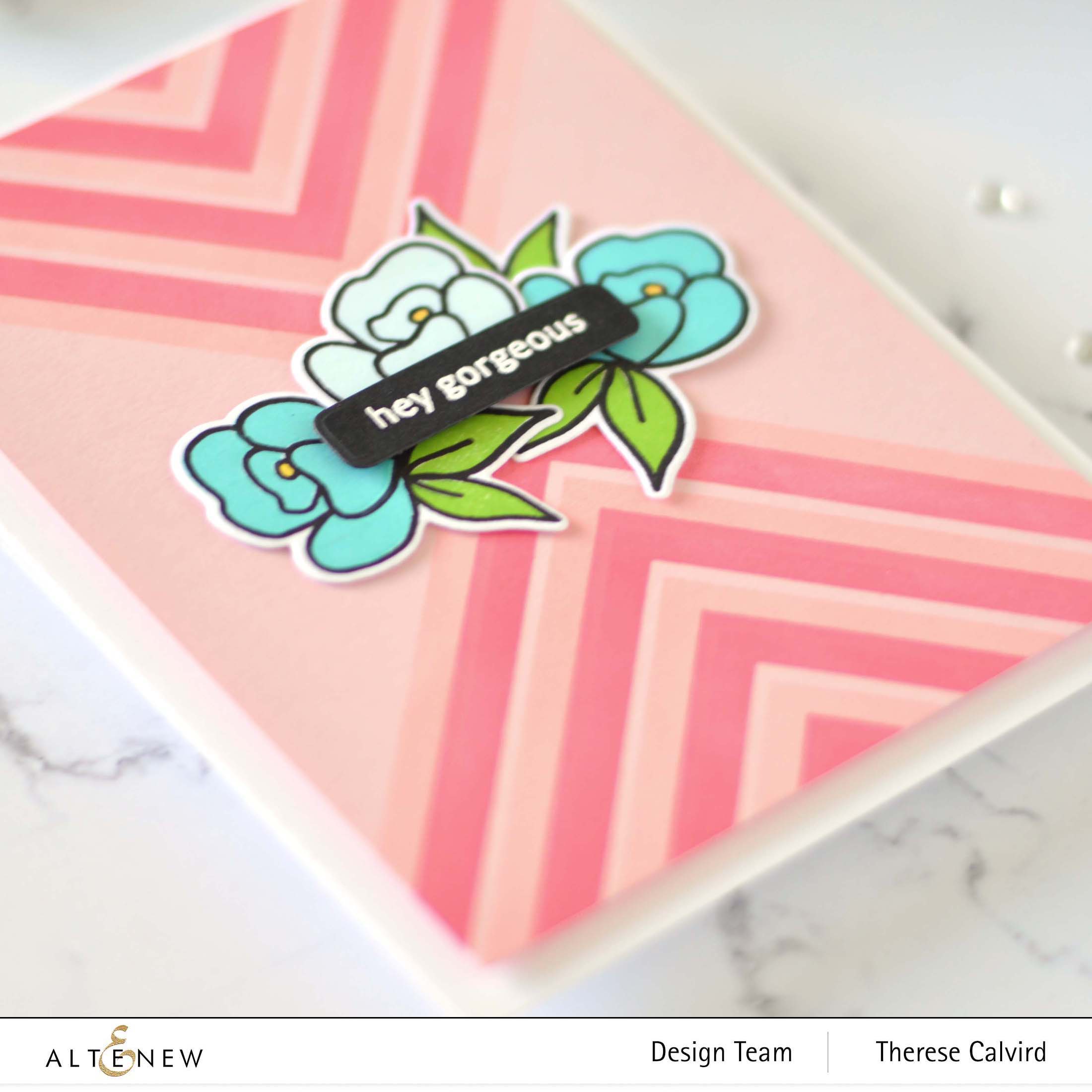 Altenew - Mighty Corners Stencil - Mini Delight - Petite Posy - Delicate Flower Bed (card video) 3 copy