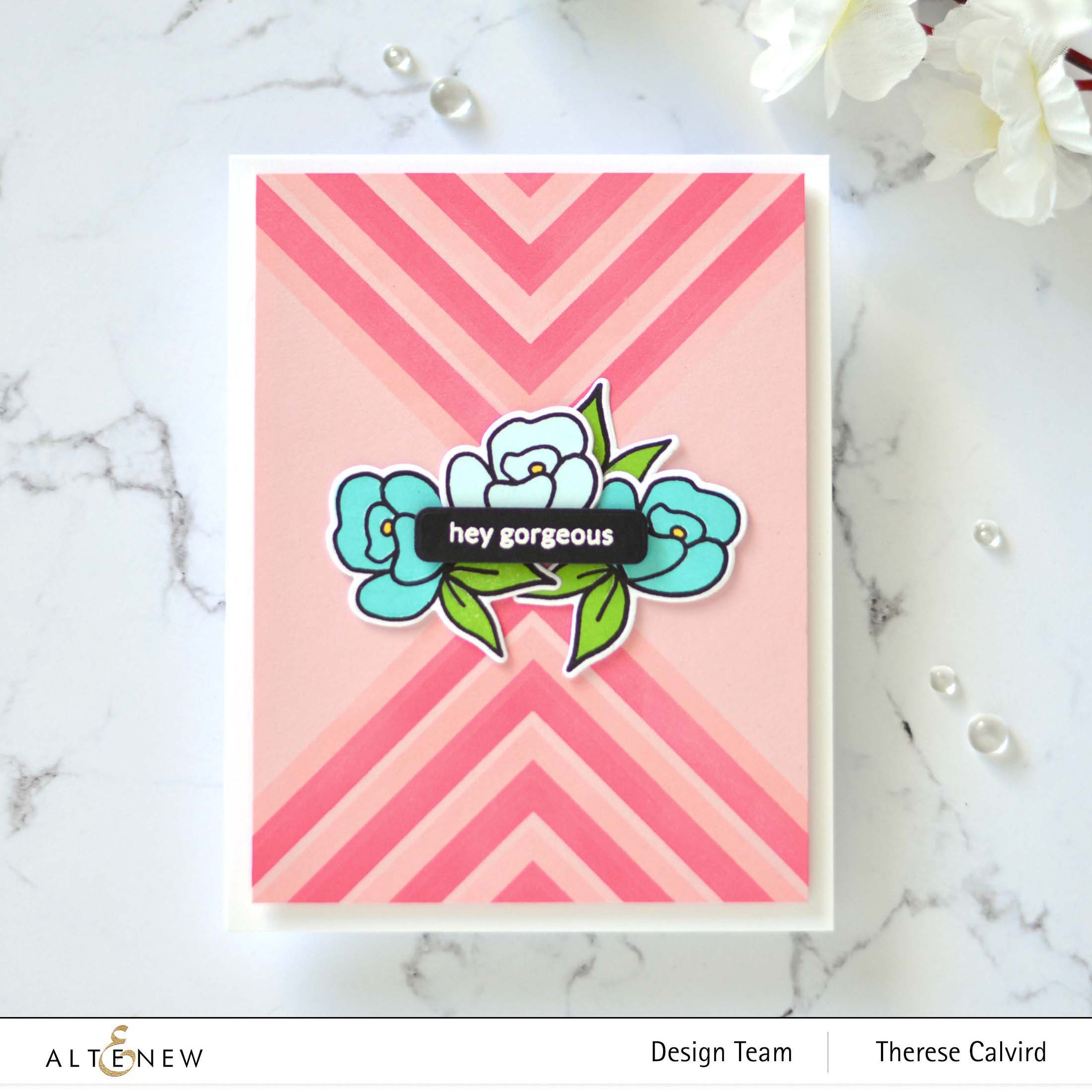 Altenew - Mighty Corners Stencil - Mini Delight - Petite Posy - Delicate Flower Bed (card video) 3 copy
