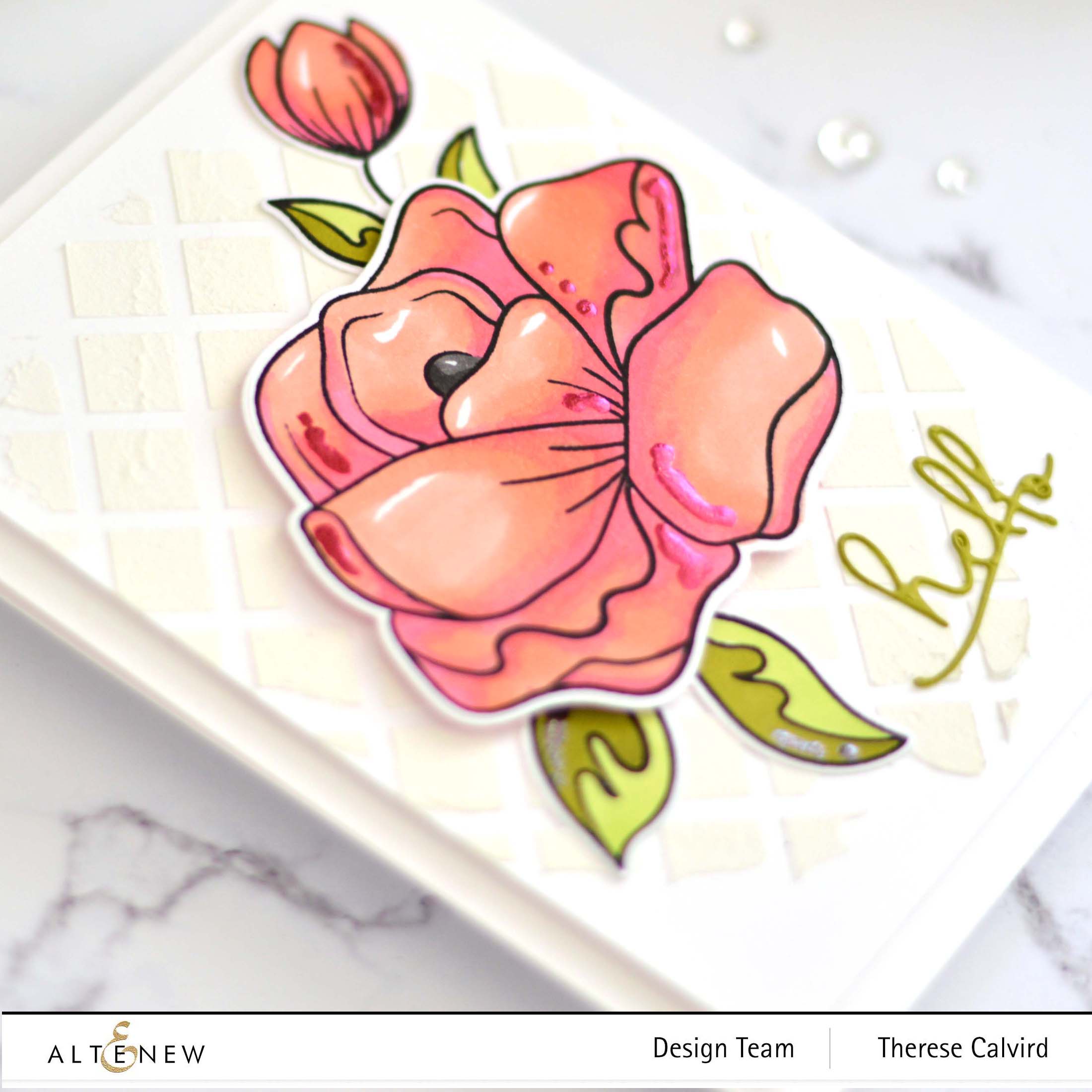 Therese Calvird - Altenew - Simple Roses - Signature Words Die - Trellis Stencil (card) 2 copy