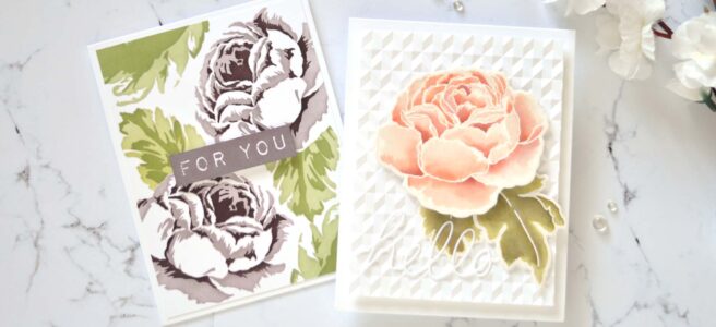 Altenew - Tranquility Rose - Simple Coloring Stencil - Handwritten Hello Die - Angled Mosaic 3D Embossing Folder 1 copy