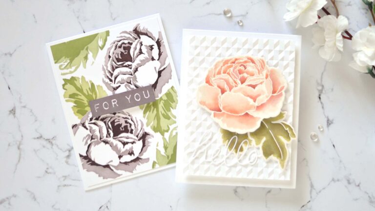 Altenew - Tranquility Rose - Simple Coloring Stencil - Handwritten Hello Die - Angled Mosaic 3D Embossing Folder 1 copy