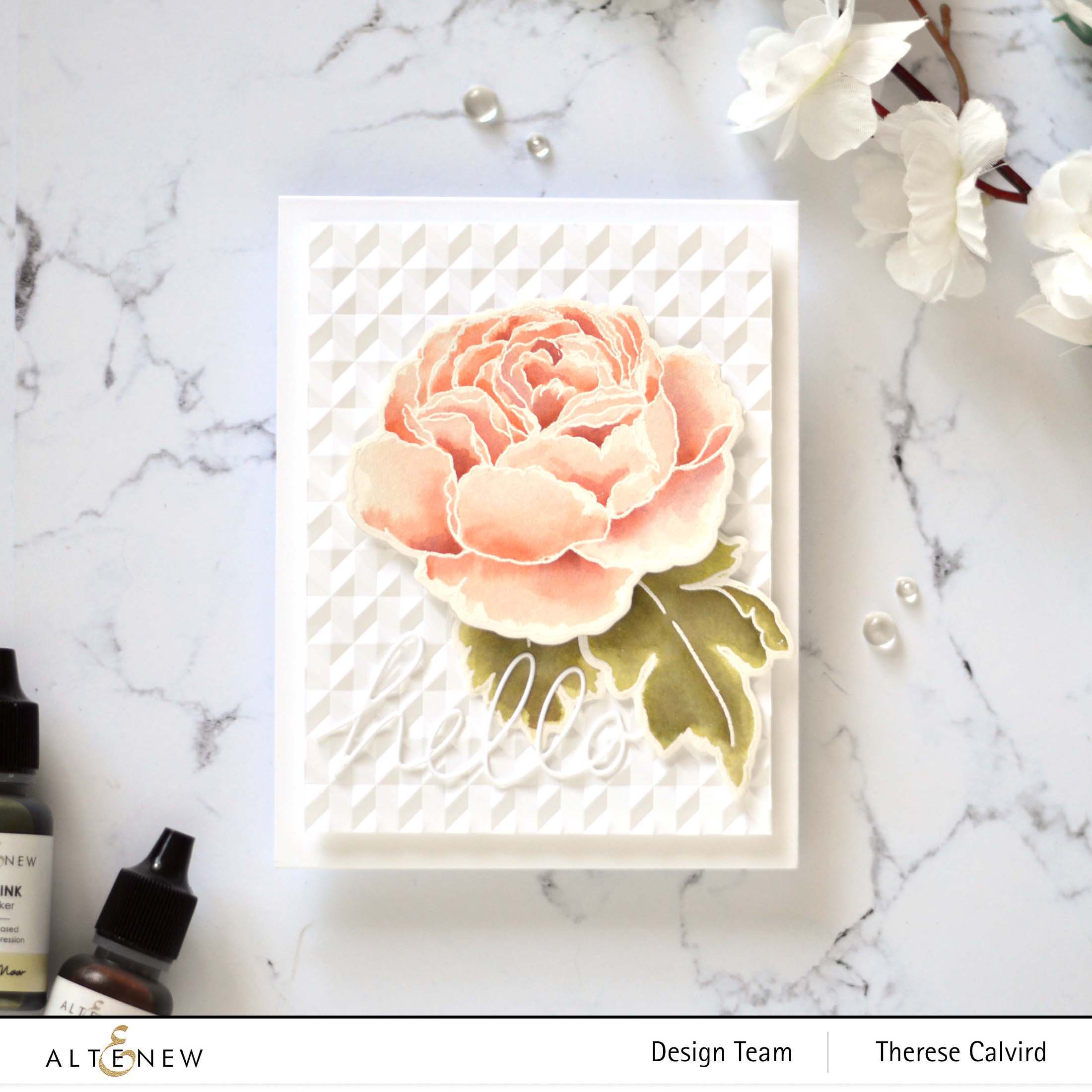 Altenew - Tranquility Rose - Simple Coloring Stencil - Handwritten Hello Die - Angled Mosaic 3D Embossing Folder 1 copy
