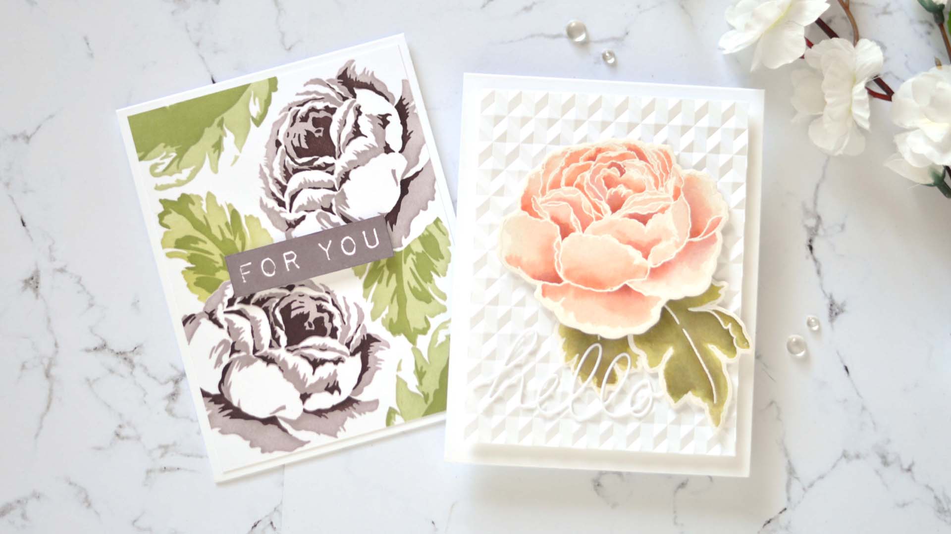 Altenew - Tranquility Rose - Simple Coloring Stencil - Handwritten Hello Die - Angled Mosaic 3D Embossing Folder 1 copy