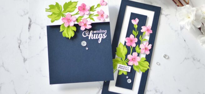 Altenew - Hill Blossom Stencil and Die - Fancy Greetings - Nesting Slim Rectangles - Bold Bloom (Take 2 With Therese) 1