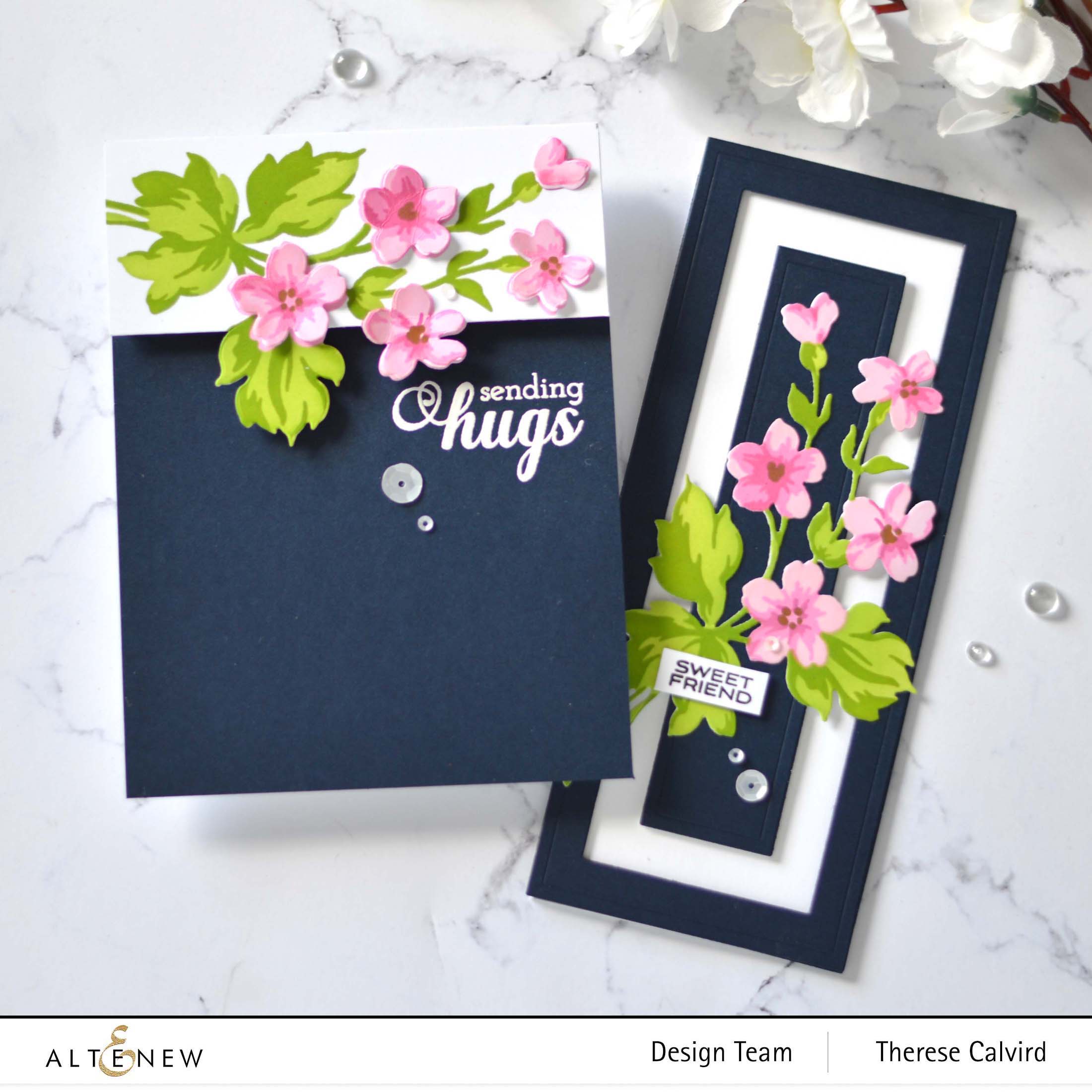 Altenew - Hill Blossom Stencil and Die - Fancy Greetings - Nesting Slim Rectangles - Bold Bloom (Take 2 With Therese) 1