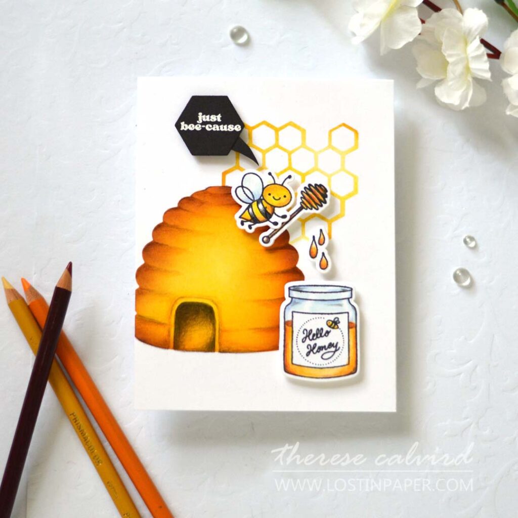 Therese Calvird - Ellen Hutson - One In a Buzz-illion - Honeycomb Background Builder - Beehive - Essential Hexagons (card) (1)