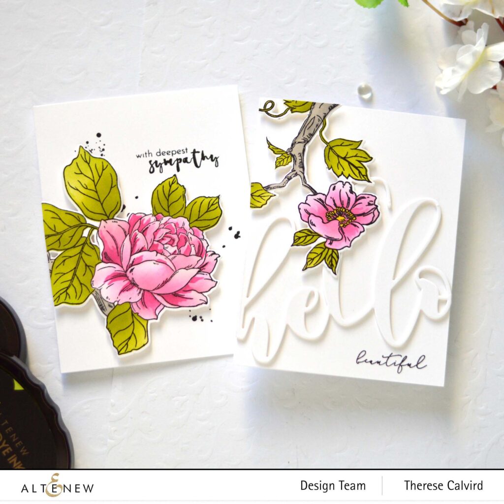 Altenew - Magnificent Branch - Add-On Die - Blossom Wreath - Mega Hello - Inky Bouquet - Take 2 With Therese (card video) copy