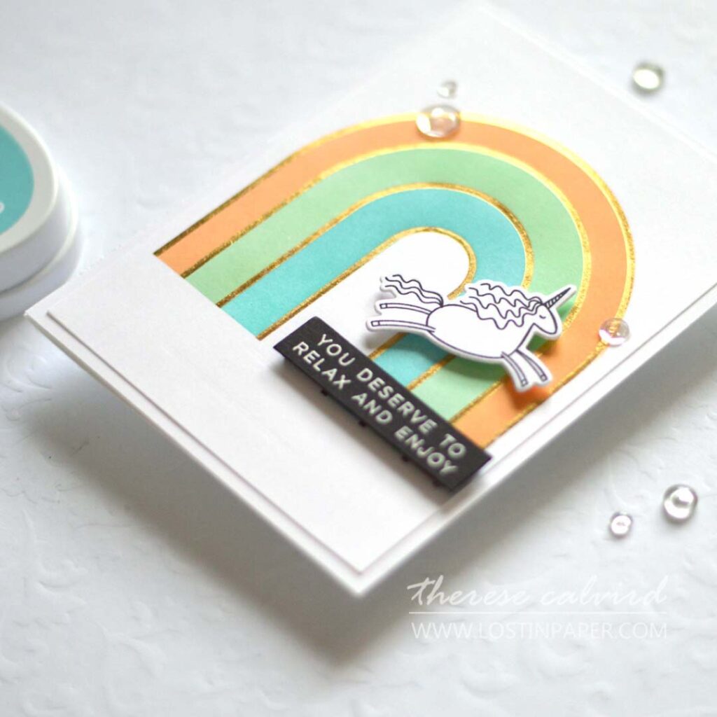 Therese Calvird - Ellen Hutson - Essential Arches Hot Foil - Youre a Treasure - Unicorns n Rainbows (card) 2