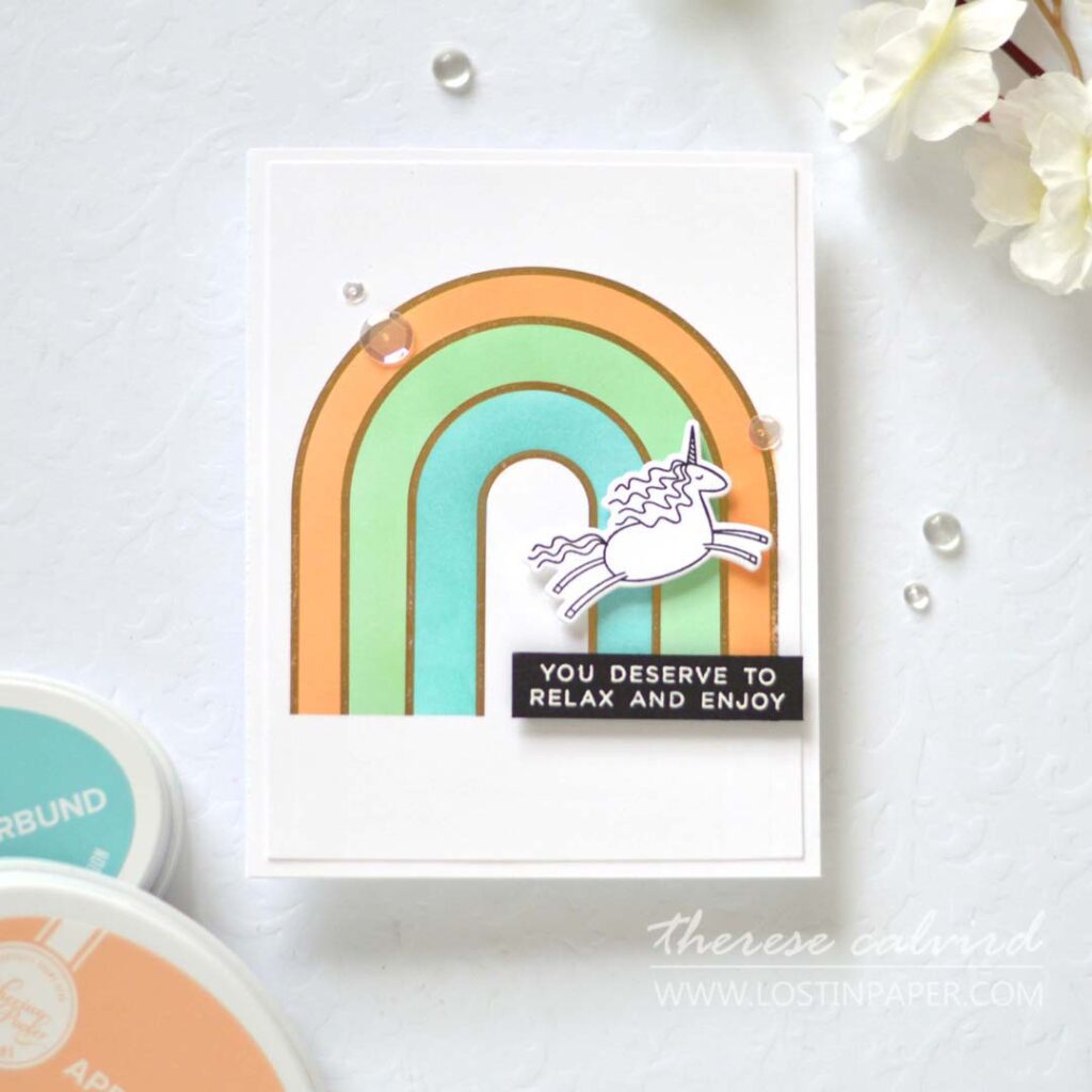 Therese Calvird - Ellen Hutson - Essential Arches Hot Foil - Youre a Treasure - Unicorns n Rainbows (card) 2
