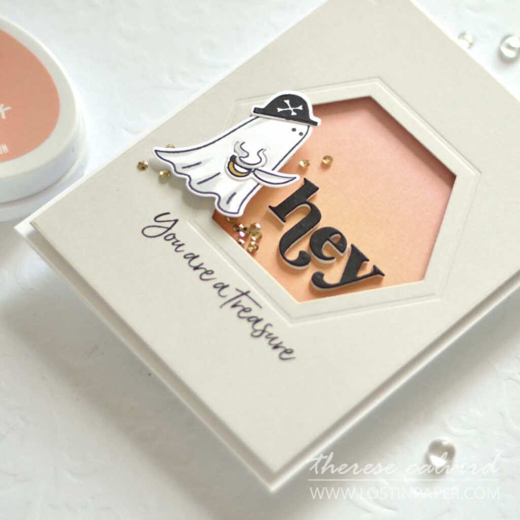 Therese Calvird - Ellen Hutson - Essential Hexagons HF - Ghost Costumes - Spooktacular - Hey Boo - You're a Treasure (card) 1