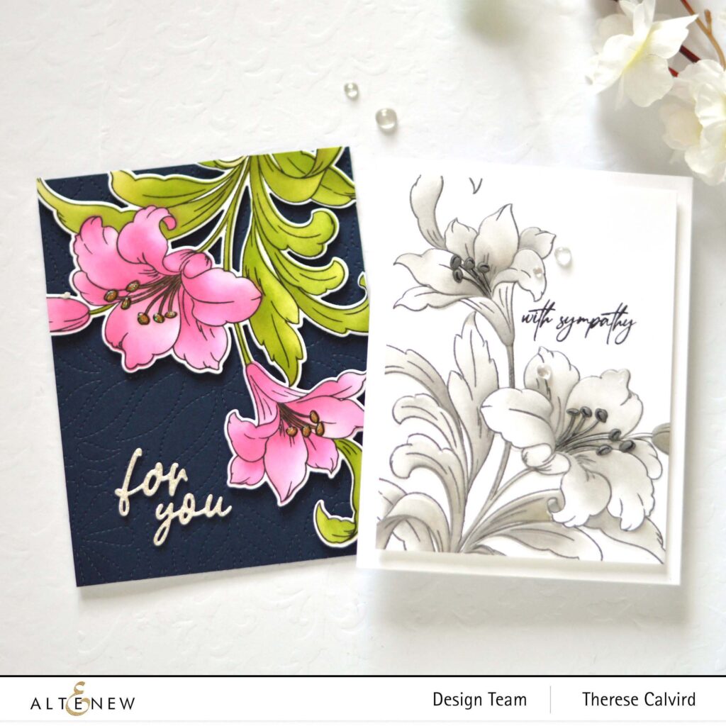 Altenew - Craft Your Life Project Kit Feathered Lilies - Fragile Foliage - Dotted Tile - Sweet Sentiments - Take 2 With Therese (card video) (1) copy