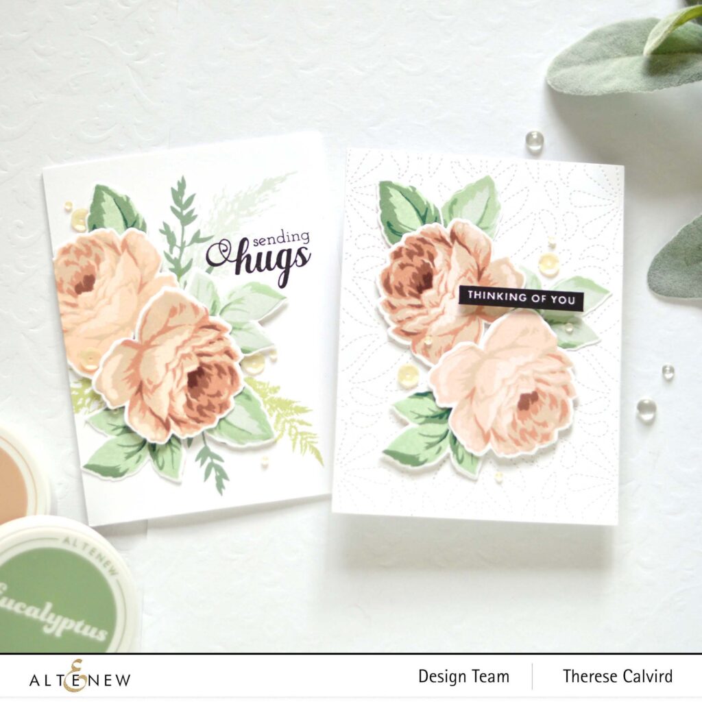 Altenew - Antique Roses - Eclectic Bouquet - Fancy Greetings - Dotted Tile - Bold Sentiments - Take 2 With Therese (card video) 1 copy