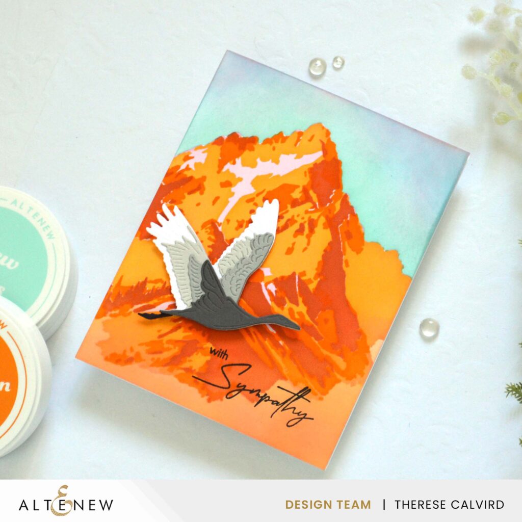 Altenew - Majestic Mountains Stencil - Red-Crowned Cranes - Elegant Sayings - Take 2 with Therese (card video) (1) copy