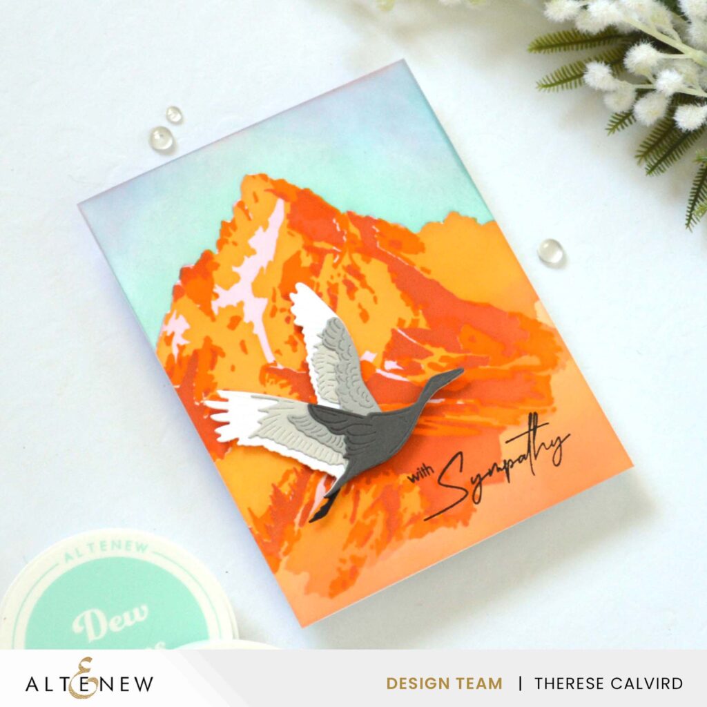 Altenew - Majestic Mountains Stencil - Red-Crowned Cranes - Elegant Sayings - Take 2 with Therese (card video) (1) copy