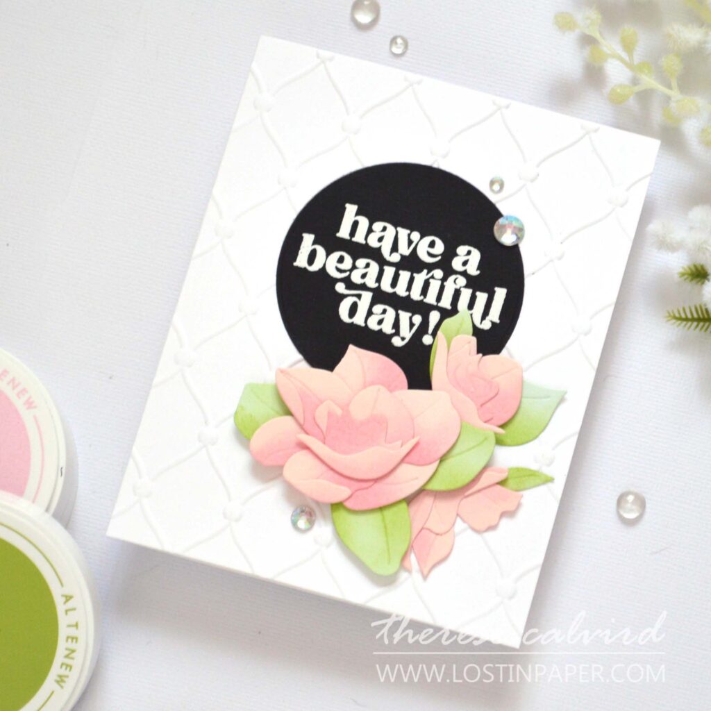Altenew - CAF Gardenia - Tufted Elegance 3D EF - Signature Words Die - Virginia Rose 3D Die - FIne Rings - Circle Die - Classic Greetings - Take 2 With Therese (card video) (1)