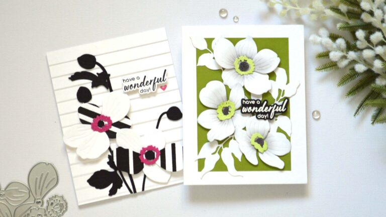 Altenew - CAF Sulfur Cosmos - Just Leaves - Blushing Magnolias - Modern Stripe - Gradient Stripes - Take 2 With Therese (card video) (1)