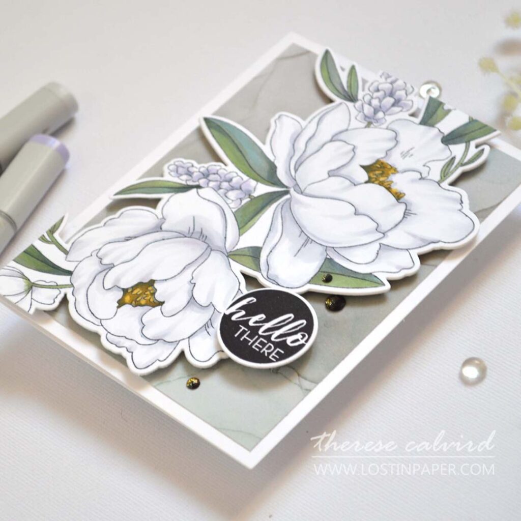 Therese Calvird - Coloring White Flowers - Peony & Lilac Swag (card video) (1)
