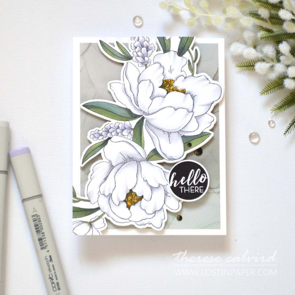 Therese Calvird - Coloring White Flowers - Peony & Lilac Swag (card video) (1)