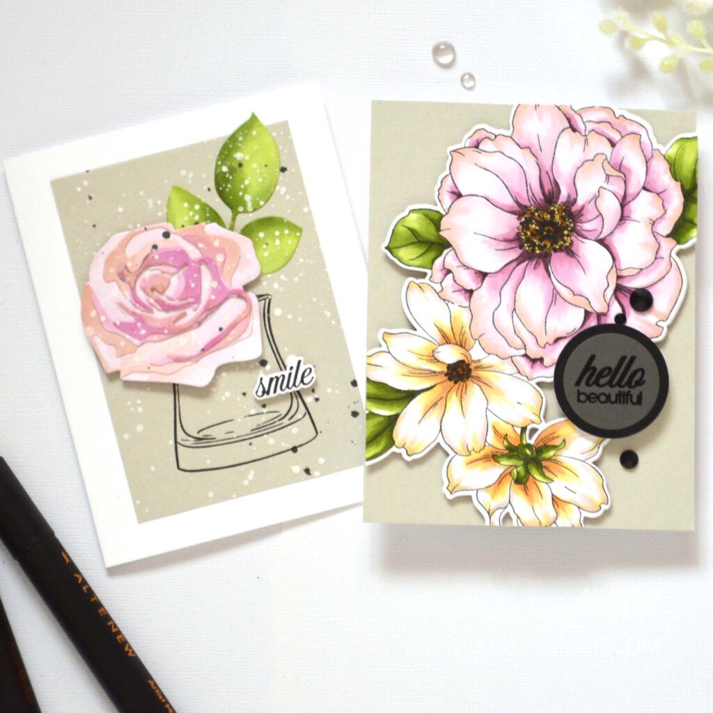 Altenew - Artist Marker Techniques - Blooming Delight - Fine Rings Halftone Circles - Cupped Flowers - CAF Rose Versatile Vases - Take 2 With Therese (cardmaking video) (1)