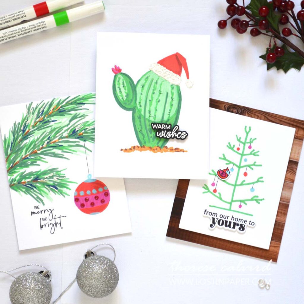 Therese Calvird - Same But Different Christmas Card Series 2024 - Minimal Supplies Drawing (card making video) (14)