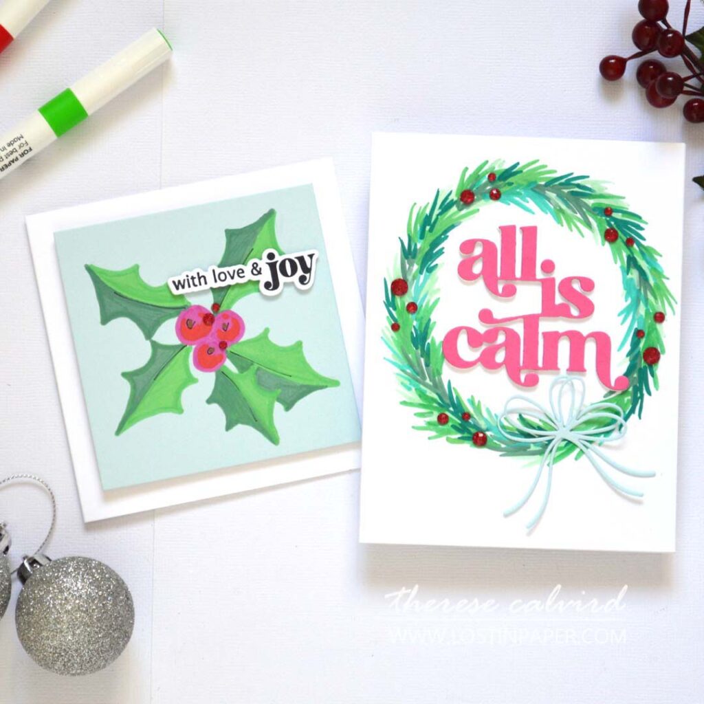 Therese Calvird - Same But Different Christmas Card Series 2024 - Minimal Supplies Drawing (card making video) (14)