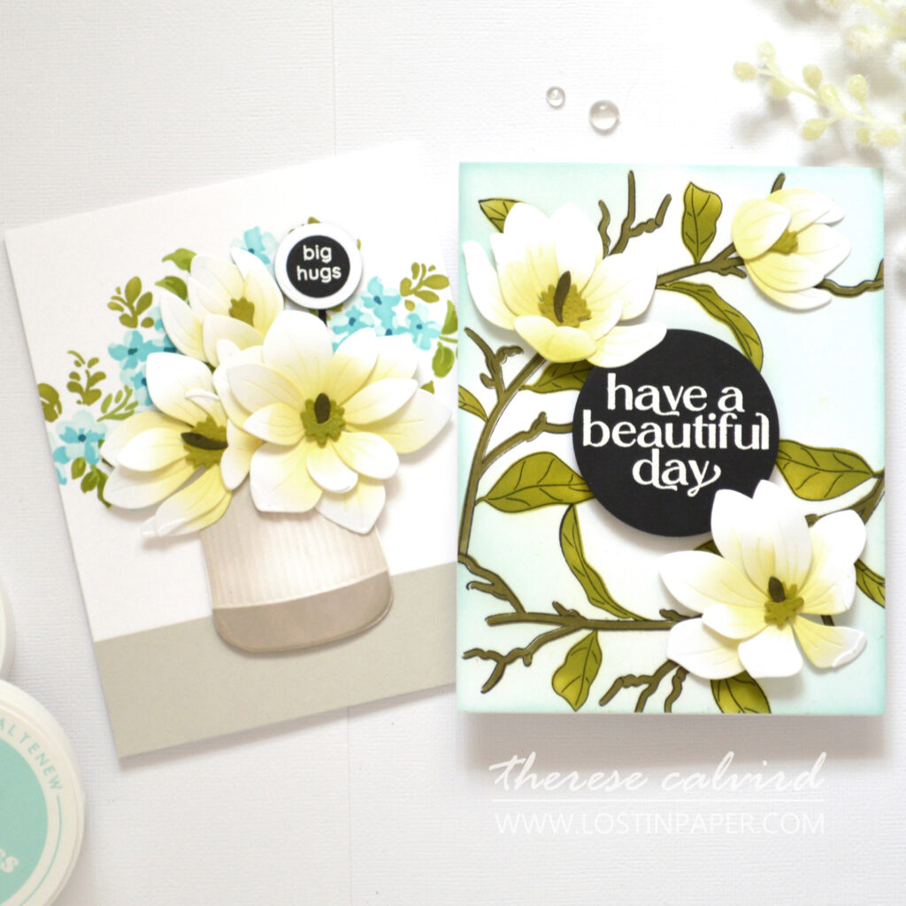 Altenew - Magnificent Magnolias CYL - Ditsy Flowers Wallpaper SA - Halftone Circles Nesting Die (cards) (2)