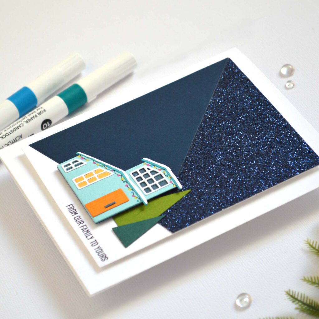 Cozy Christmas tree card featuring triangle dies
