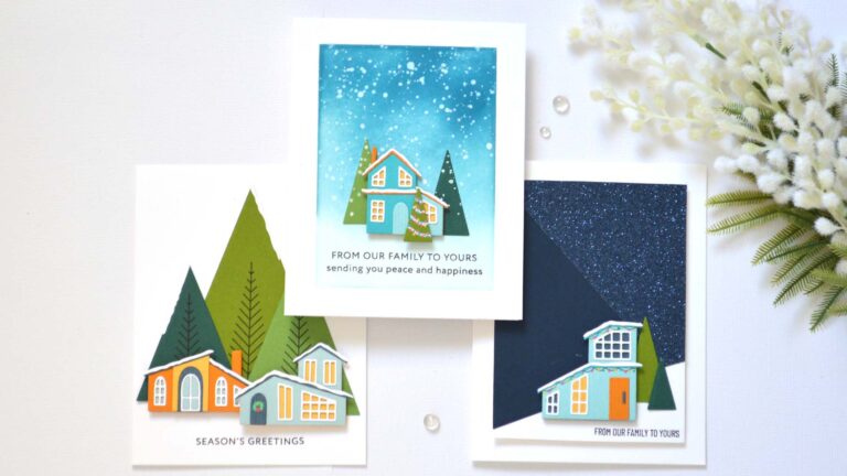 Cozy Christmas scene with playful triangle die-cut tree design for a festive card