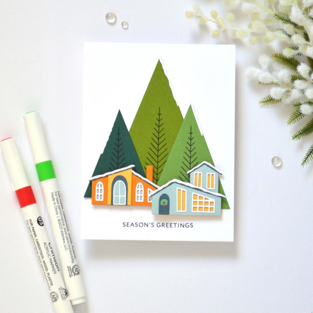 Cozy Christmas tree card featuring triangle dies