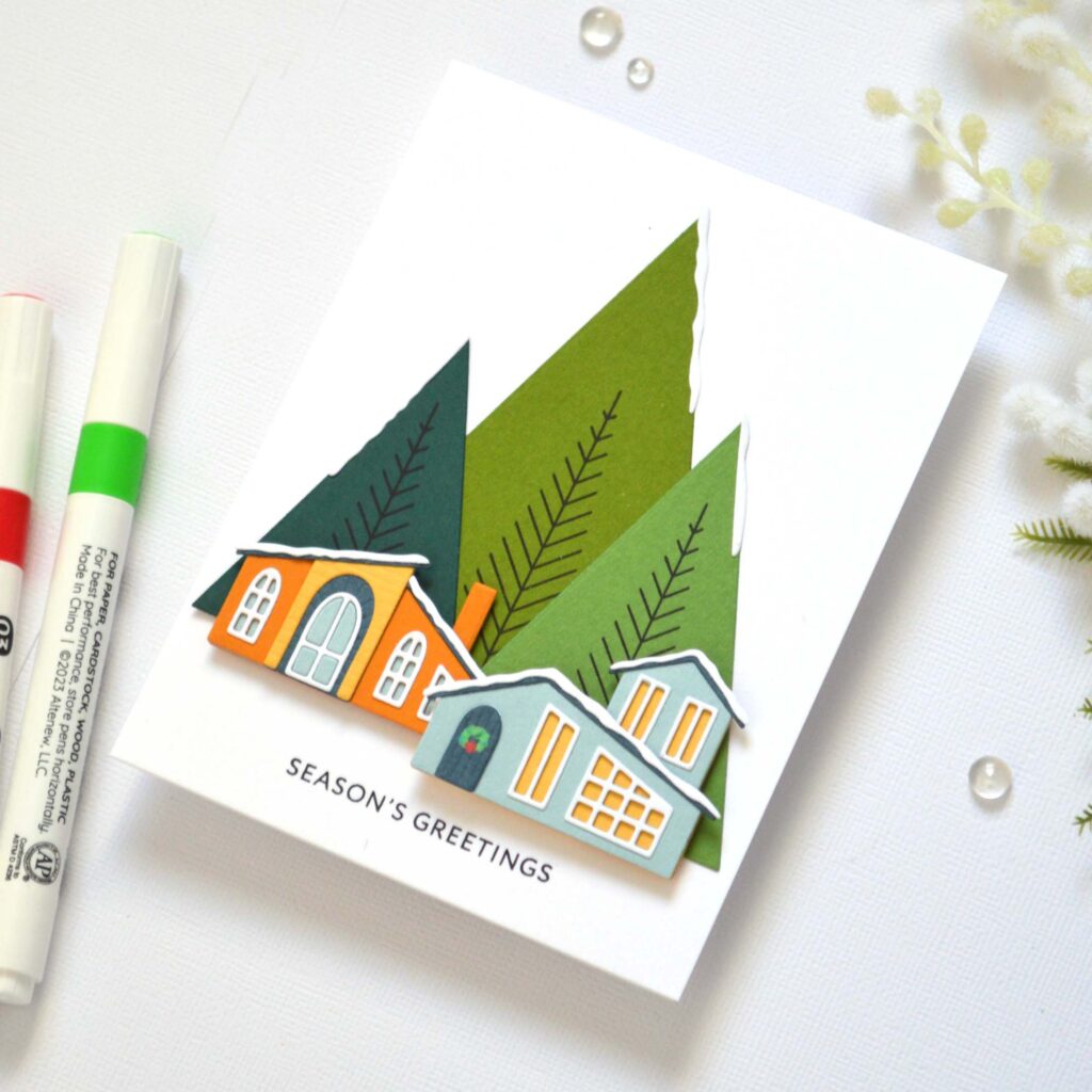 Cozy Christmas tree card featuring triangle dies