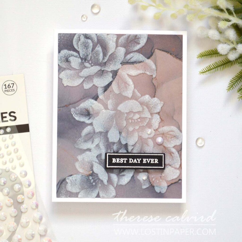 Textured card background created with embossing folder on design paper and enhanced with white pigment ink