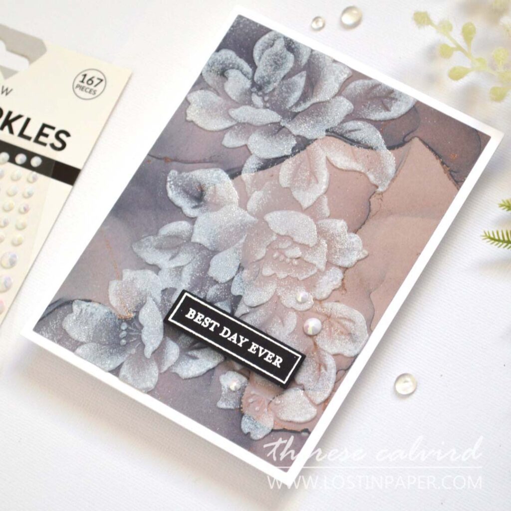 Textured card background created with embossing folder on design paper and enhanced with white pigment ink