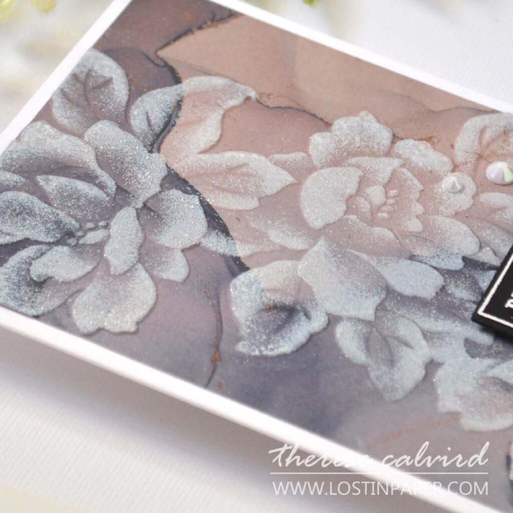 Textured card background created with embossing folder on design paper and enhanced with white pigment ink