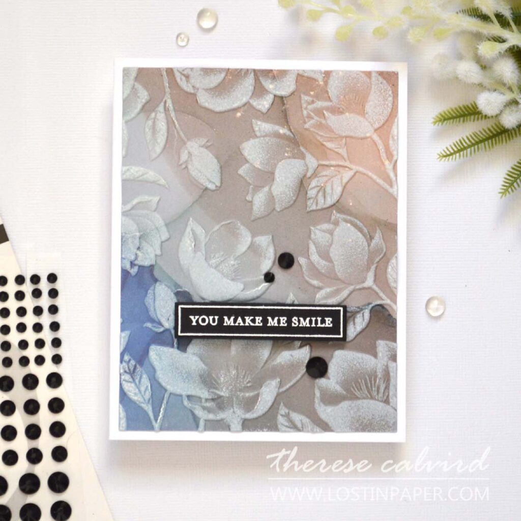 Textured card background created with embossing folder on design paper and enhanced with white pigment ink