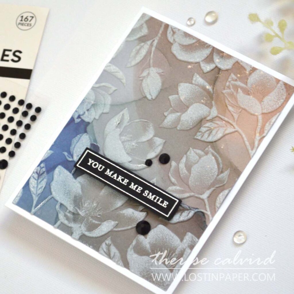 Textured card background created with embossing folder on design paper and enhanced with white pigment ink