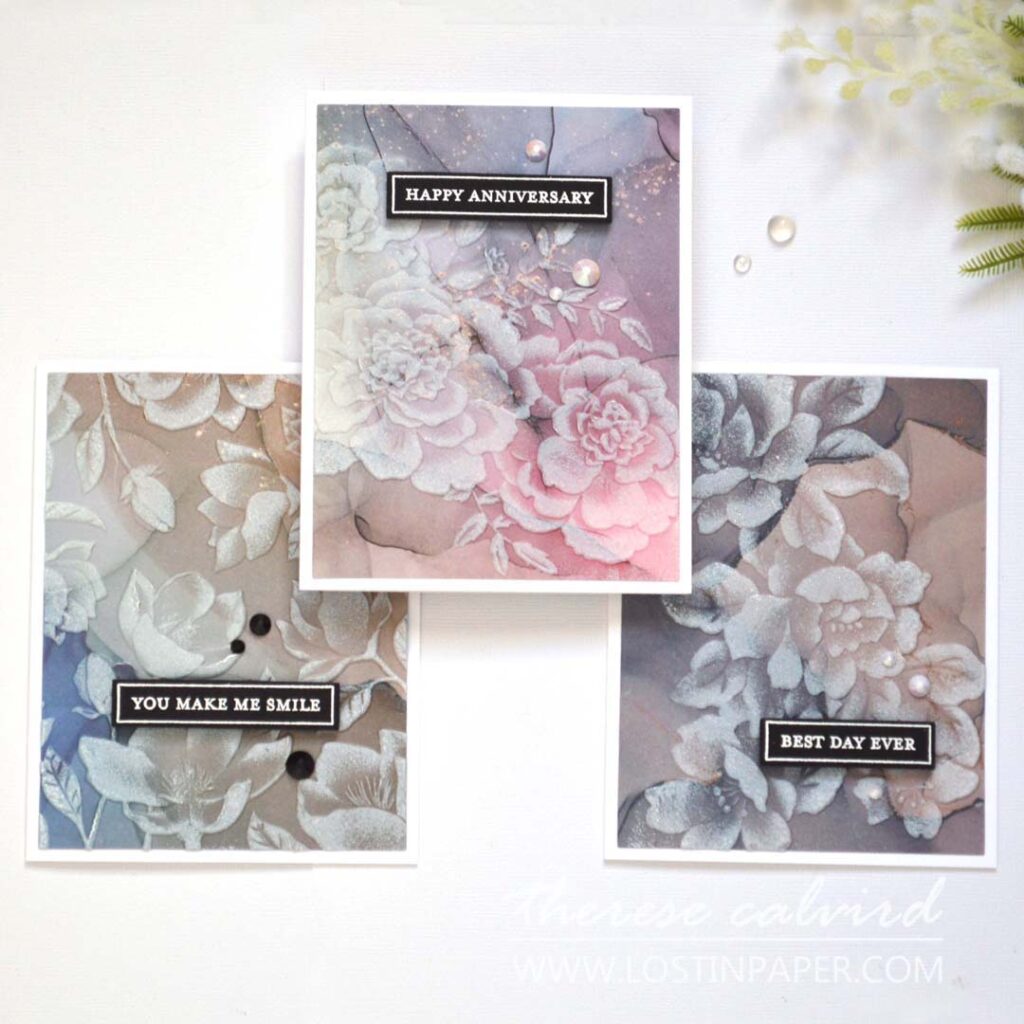 Textured card background created with embossing folder on design paper and enhanced with white pigment ink