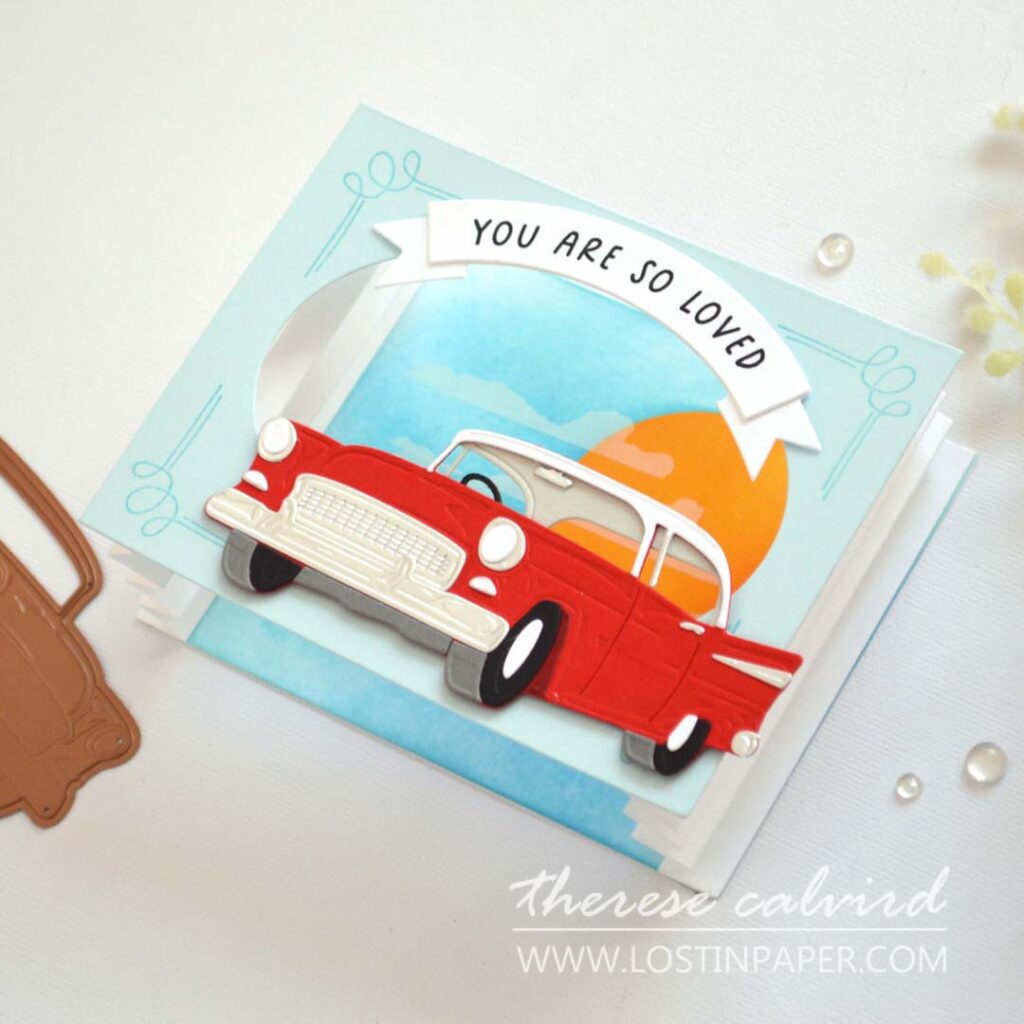 Step by step mens card accordion fun fold car retro by Therese Calvird
