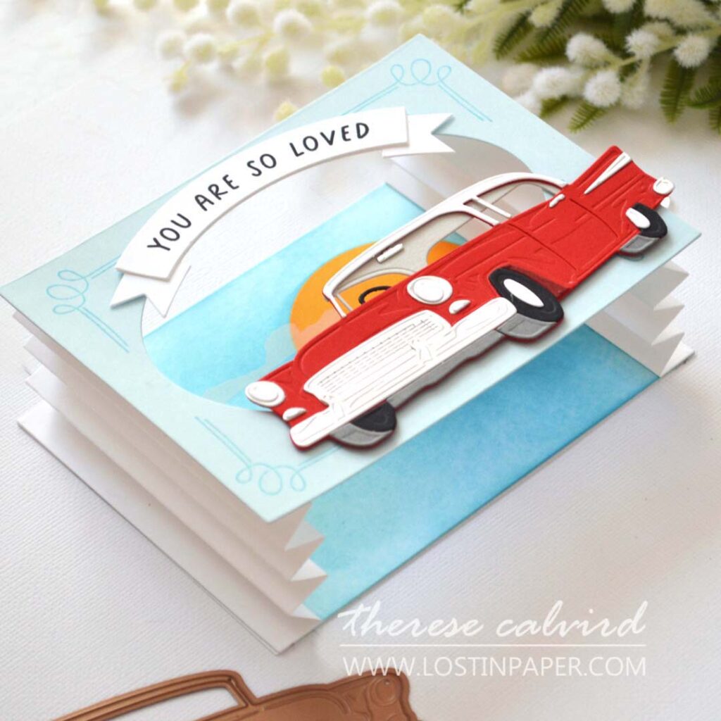 Step by step mens card accordion fun fold car retro by Therese Calvird