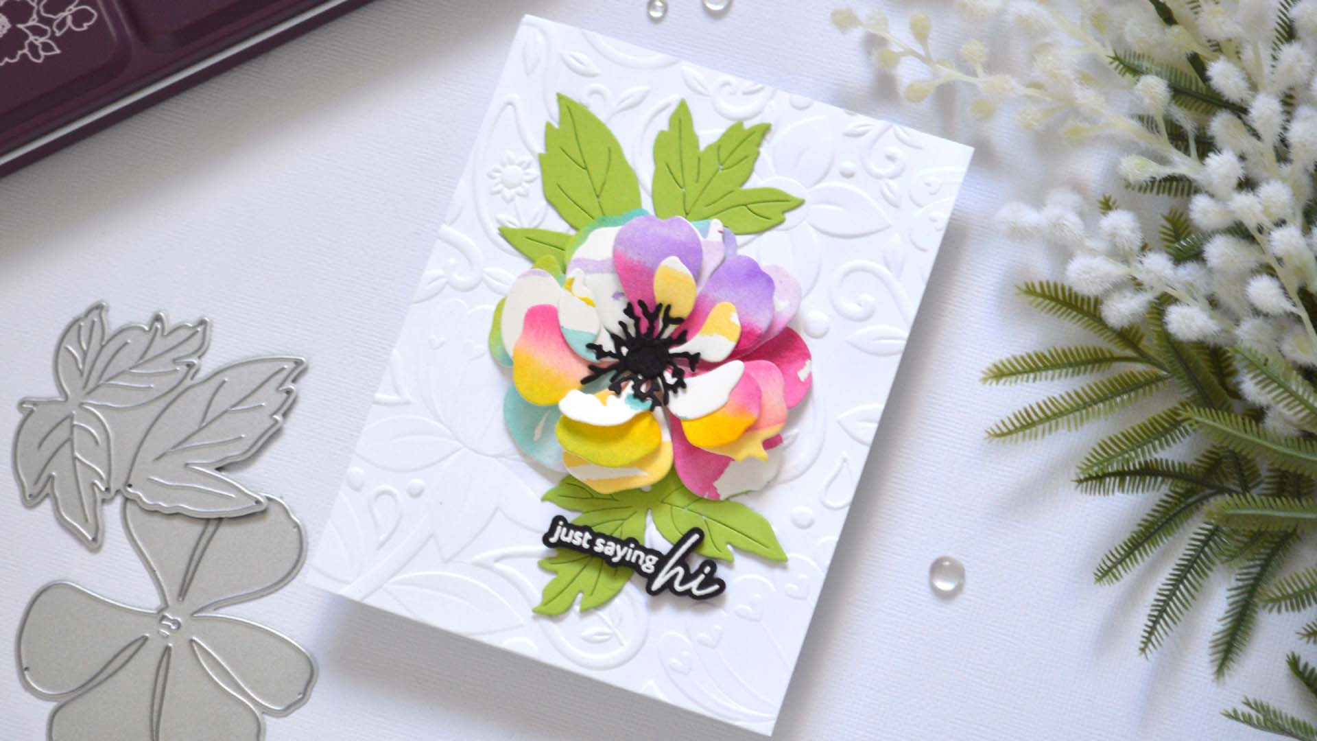 3D Embossed Background with Rainbow Flower Focal Point – Handmade Card Ideas!