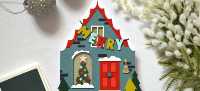 Layered house card showing festive color combinations and decorative elements