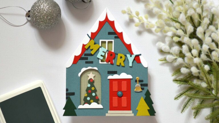 Layered house card showing festive color combinations and decorative elements