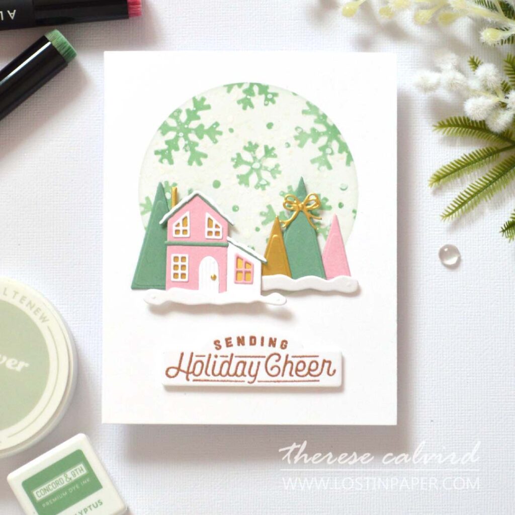 Holiday stencil Christmas cards created by Therese Calvird using a variety of easy techniques