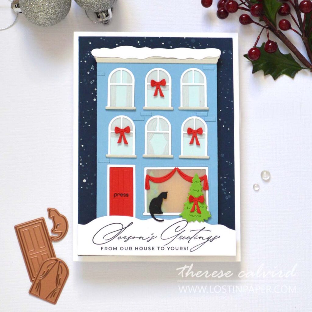 light up christmas card die cut window city scene sbdc 2025 therese calvird