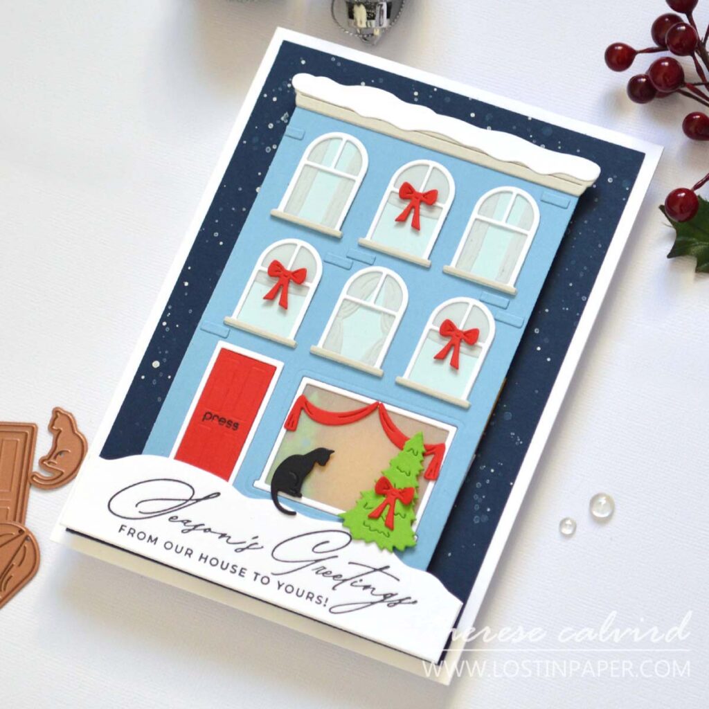 light up christmas card die cut window city scene sbdc 2025 therese calvird
