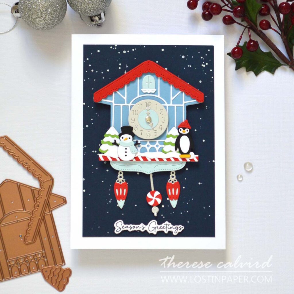 moving hands cuckoo clock christmas card interactive die cut sbdc 2025 therese calvird