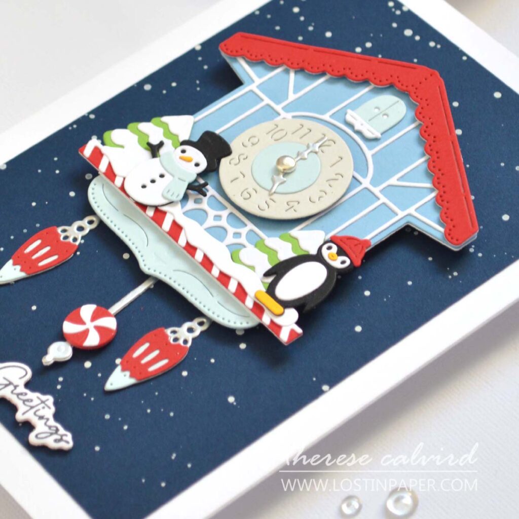 moving hands cuckoo clock christmas card interactive die cut sbdc 2025 therese calvird