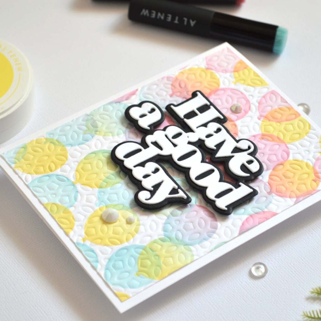 Stencil card ideas – Textured Rainbow Balloons card by Therese Calvird