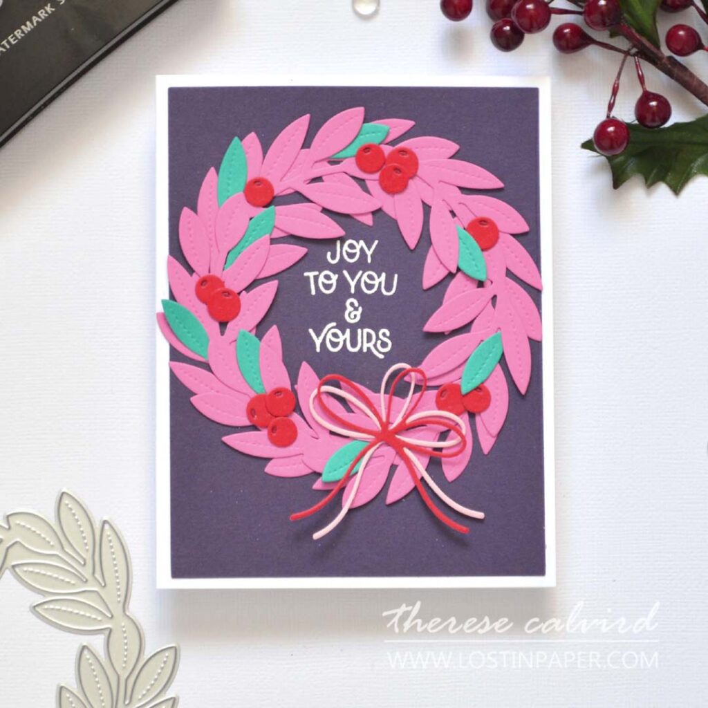 Merry and bright wreath Christmas card handmade holiday design Therese Calvird