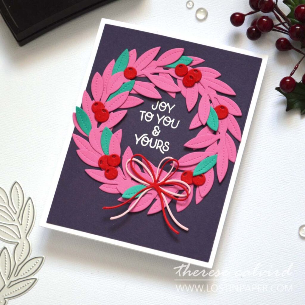 Merry and bright wreath Christmas card handmade holiday design Therese Calvird