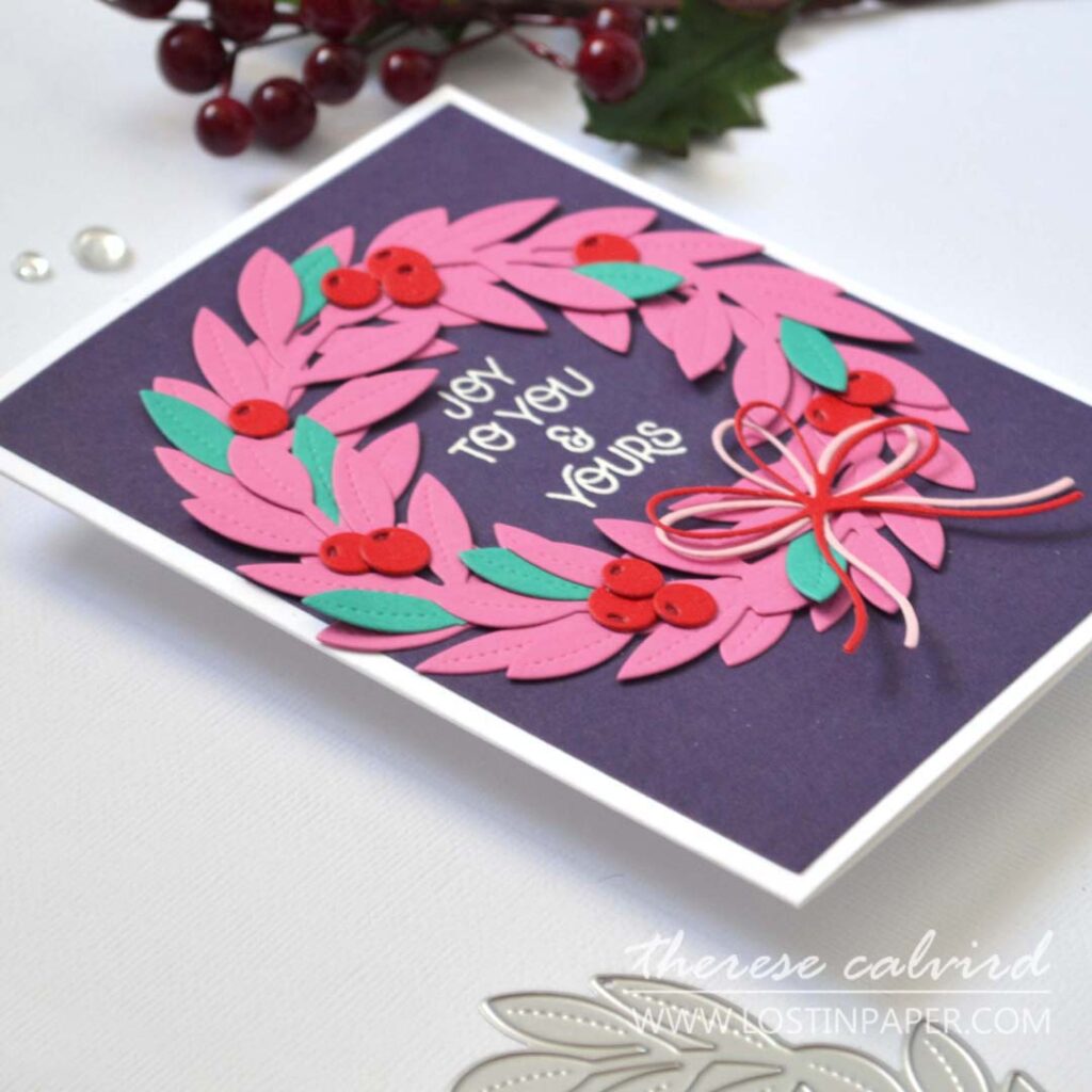 Merry and bright wreath Christmas card handmade holiday design Therese Calvird